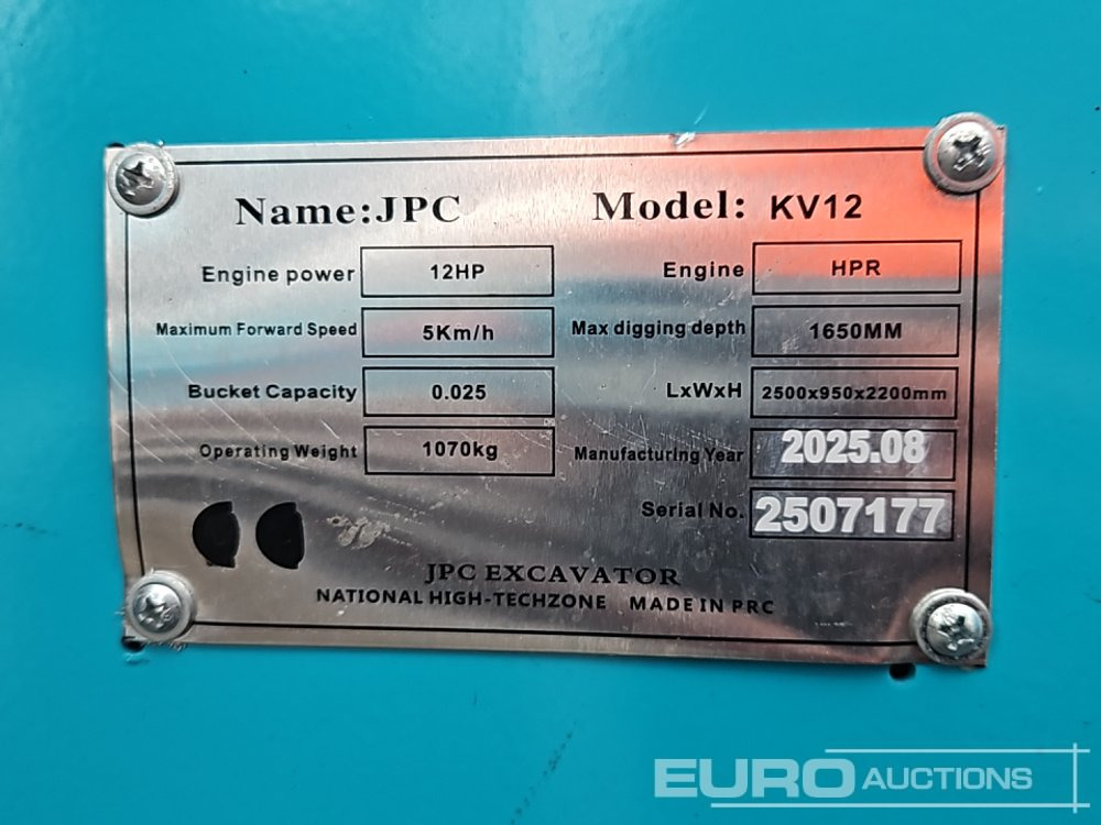 Unused 2025 JPC KV12 - Mini excavator: picture 1 Unused 2025 JPC KV12 - Mini excavator: picture 1