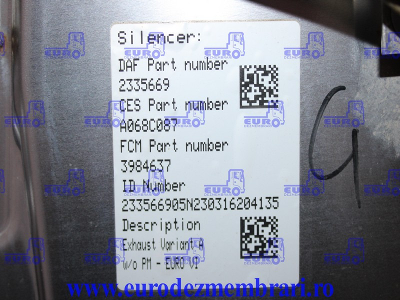 TOBA ESAPAMENT CATALIZATOR DAF XF XG EURO 6 2335669, 2327462, 2398002 - Catalytic converter for Truck: picture 5 TOBA ESAPAMENT CATALIZATOR DAF XF XG EURO 6 2335669, 2327462, 2398002 - Catalytic converter for Truck: picture 5